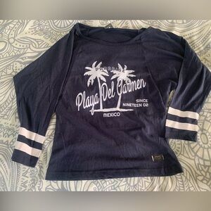 Navy Kids Shirt with White Palm tree Mexico Print
